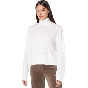 MONROW Mock Neck Waffle Knit Top White Long Sleeve Women's S
